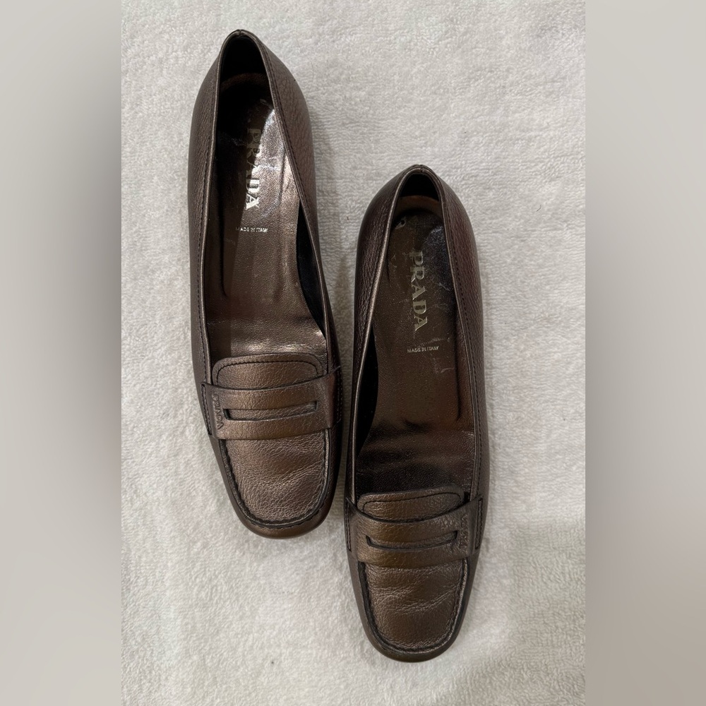 Prada Loafers Metallic Champagne Gold